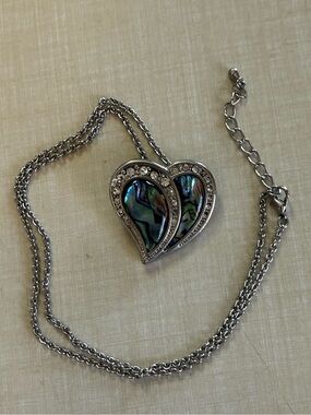 Silver-Tone Heart Pendant Necklace with Abalone Inlay - Never Worn
